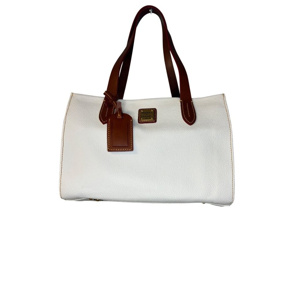 Dooney & Bourke White and Brown Leather Tote - Picture 3 of 16